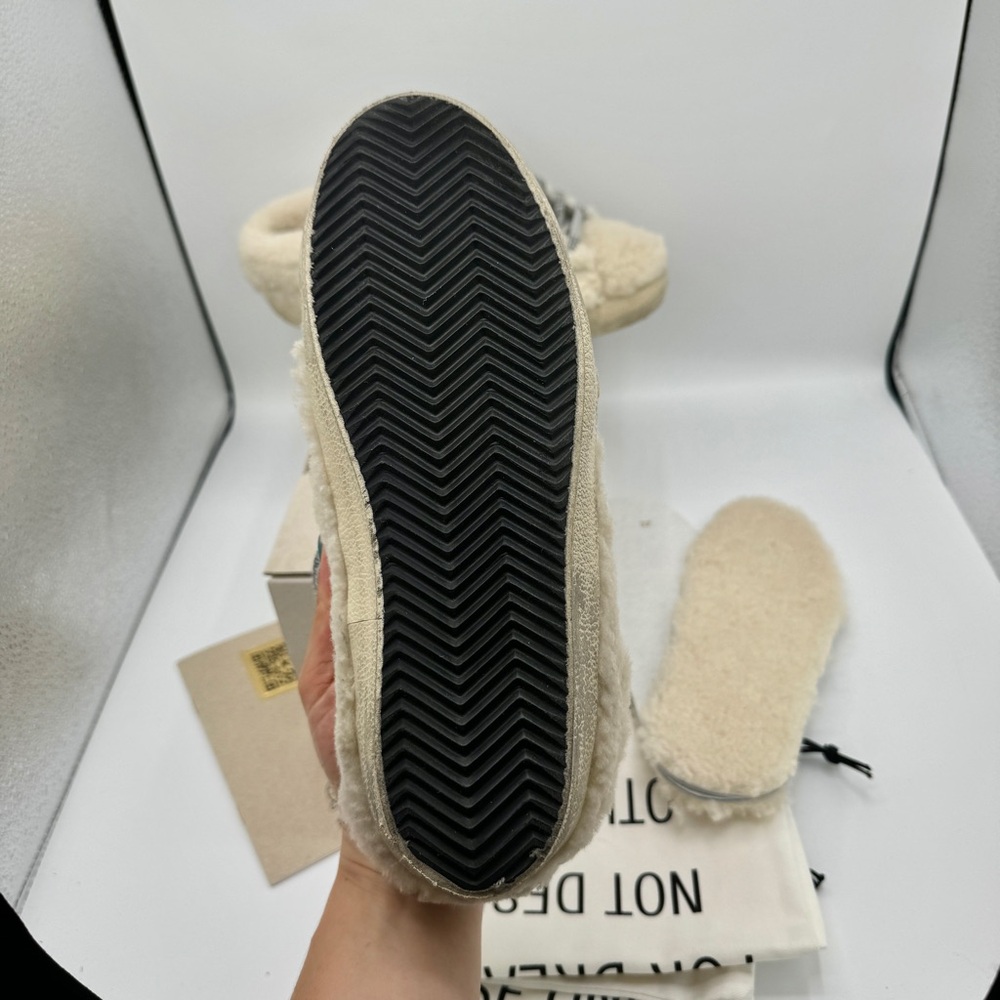 NWT Golden Goose Superstar Sabot Shearling Glitter Sneaker Mule Natural / Silver - Picture 12 of 16